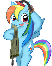 Size: 1582x1981 | Tagged: safe, artist:timorikawa, rainbow dash, g4, acr, female, gun, headset, magpul, magpul masada, pixiv, rifle, solo