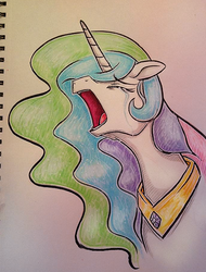 Size: 501x658 | Tagged: safe, artist:vampireselene13, princess celestia, alicorn, pony, g4, crying, eyes closed, female, mare, open mouth, peytral, screaming, simple background, solo, traditional art, white background