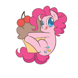 Size: 2000x2000 | Tagged: safe, artist:congee-painting, pinkie pie, earth pony, pony, g4, cherry, cute, diapinkes, female, high res, hug, muffin, pixiv, simple background, solo, tongue out, transparent background