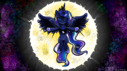 Size: 1280x720 | Tagged: safe, artist:pink rose, princess luna, g4, eyes closed, female, solo, spread wings, wallpaper