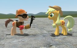Size: 1024x640 | Tagged: safe, applejack, g4, 3d, engineer, engineer (tf2), gmod, ponified, team fortress 2