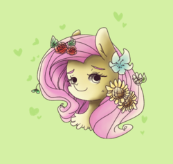 Size: 387x367 | Tagged: safe, artist:humming-way, fluttershy, g4, bust, female, flower in hair, solo