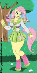 Size: 885x1697 | Tagged: safe, artist:jojocoso, artist:migueruchan, fluttershy, anthro, unguligrade anthro, g4, clothes, female, school uniform, solo