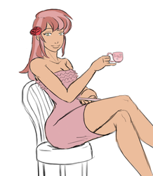 Size: 568x652 | Tagged: safe, artist:eve-ashgrove, human, fusion, humanized, rose, rose valley, sitting, solo, tea