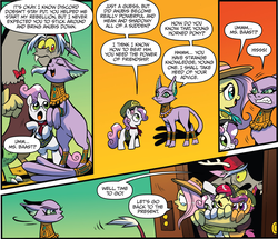 Size: 1828x1574 | Tagged: safe, idw, official comic, apple bloom, baast, discord, fluttershy, scootaloo, sweetie belle, cat, draconequus, pegasus, pony, unicorn, g4, spoiler:comic, spoiler:comic24, adorabloom, ancient anugypt, comic, cute, cutie mark crusaders, egyptian, female, fez, filly, foal, forked tail, hat, holding a pony, implied nightmare moon, male, mare, nuzzling, speech bubble, time machine