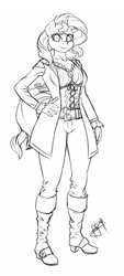 Size: 447x993 | Tagged: safe, artist:pia-sama, sunset shimmer, anthro, plantigrade anthro, comic:rogue diamond, g4, female, monochrome, pirate, shimmer me timbers, solo