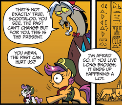 Size: 859x742 | Tagged: safe, idw, discord, scootaloo, sweetie belle, cat, g4, spoiler:comic, spoiler:comic24, ancient anugypt, egyptian, hieroglyphics