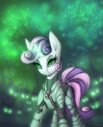 Size: 1600x1969 | Tagged: safe, artist:asimos, sweetie belle, g4, armor, female, glowing horn, horn, magic, older, solo