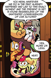 Size: 349x525 | Tagged: safe, idw, apple bloom, discord, fluttershy, scootaloo, sweetie belle, g4, spoiler:comic, spoiler:comic24, cropped, cute, cutie mark crusaders, diasweetes, smarty belle