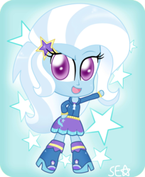 Size: 2556x3130 | Tagged: safe, artist:supererikastar, trixie, equestria girls, g4, chibi, cute, diatrixes, female, high res, looking at you, open mouth, raised eyebrow, smiling, solo