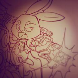 Size: 640x640 | Tagged: safe, artist:agnes garbowska, angel bunny, g4, guardians of the galaxy, lineart, rocket raccoon