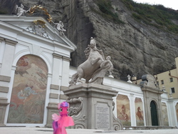 Size: 2560x1920 | Tagged: safe, artist:dantheman, skywishes (g4), horse, pegasus, pony, g4, austria, baroque, blind bag, cliff, europe, fountain, imitation, irl, latin, photo, photography, ponies around the world, rider, salzburg, statue, toy, well