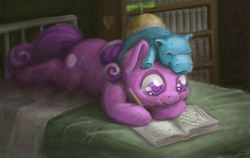 Size: 2048x1296 | Tagged: safe, artist:pa-kalsha, screwball, g4, bed, book, female, hoof hold, lying, pencil, solo, writing
