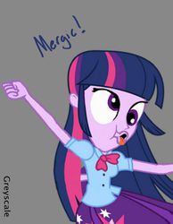 Size: 572x738 | Tagged: safe, artist:greyscaleart, part of a set, twilight sparkle, equestria girls, g4, derp, element of magic, female, flanderization, magic, part of a series, silly human, solo