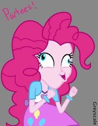 Size: 572x738 | Tagged: safe, artist:greyscaleart, part of a set, pinkie pie, human, equestria girls, g4, derp, female, flanderization, part of a series, party, pinkie being pinkie, silly, silly human, solo
