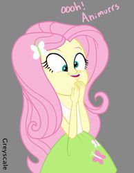 Size: 572x738 | Tagged: safe, artist:greyscaleart, part of a set, fluttershy, equestria girls, g4, animal, derp, female, flanderization, part of a series, silly human, solo