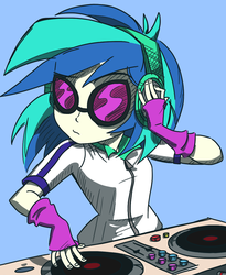 Size: 901x1100 | Tagged: safe, artist:lunchie, artist:varemia, dj pon-3, vinyl scratch, equestria girls, g4, my little pony equestria girls: rainbow rocks, colored, female, solo, trace, turntable