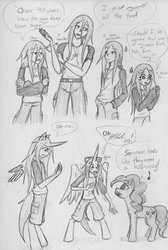 Size: 732x1092 | Tagged: safe, artist:oobidoobi, pinkie pie, satyr, g4, anthro ponidox, monochrome, satyrized