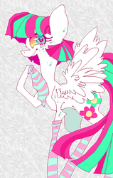 Size: 403x635 | Tagged: safe, artist:suippumato, blossomforth, g4, clothes, female, socks, solo, striped socks