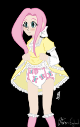 Size: 421x666 | Tagged: safe, artist:geotastic, artist:oliver-england, fluttershy, human, g4, cloth diaper, clothes, cute, diaper, dress, female, humanized, lolita fashion, non-baby in diaper, shyabetes, solo, story included