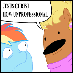 Size: 256x256 | Tagged: safe, artist:hakar-kerarmor, ms. harshwhinny, rainbow dash, earth pony, pegasus, pony, g4, female, jesus christ how horrifying, mare, professionalism, reaction image, unprofessional