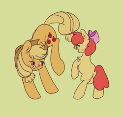 Size: 348x331 | Tagged: safe, artist:humming-way, apple bloom, applejack, g4, simple background