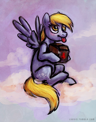 Size: 545x693 | Tagged: dead source, safe, artist:fjording, derpy hooves, pegasus, pony, g4, cloud, cloudy, female, mare, package, solo, tongue out