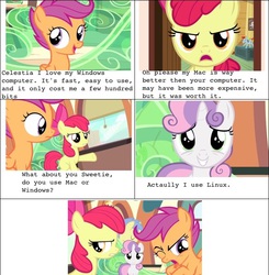 Size: 650x663 | Tagged: safe, apple bloom, scootaloo, sweetie belle, g4, comic, cutie mark crusaders, linux, macintosh (computer), microsoft windows
