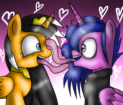 Size: 1024x876 | Tagged: safe, artist:kleineluhnar, oc, oc only, alicorn, pony, alicorn oc, duo, tongue out