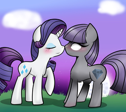 Size: 3600x3200 | Tagged: safe, artist:suenden-hund, maud pie, rarity, g4, blushing, concave belly, duo, female, high res, lesbian, maurity, ship:rarimaud, shipping, slender, thin, wrong cutie mark