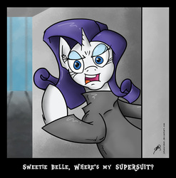 Size: 1050x1062 | Tagged: safe, artist:jorobro, rarity, pony, unicorn, g4, crossover, female, frozone, implied sweetie belle, lucius best, solo, the incredibles, where is my super suit?