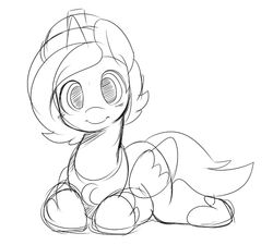 Size: 617x555 | Tagged: safe, artist:ende26, princess luna, g4, female, filly, looking at you, monochrome, prone, sketch, smiling, solo, woona