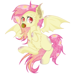 Size: 1000x1000 | Tagged: safe, artist:chii---chan, fluttershy, g4, apple, female, flutterbat, mouth hold, solo