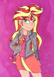 Size: 720x1034 | Tagged: safe, artist:lucaspratt, sunset shimmer, equestria girls, g4, my little pony equestria girls: rainbow rocks, female, solo, traditional art