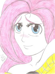 Size: 1024x1352 | Tagged: safe, artist:msmoura, fluttershy, human, g4, clothes, female, humanized, solo, sweatershy, traditional art