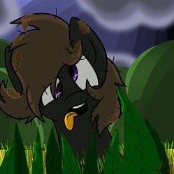 Size: 1024x1027 | Tagged: safe, artist:woogiegirl, oc, oc only, pony, derp, implied death, solo, tongue out