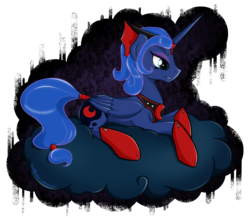 Size: 2300x2000 | Tagged: safe, artist:stein-more, idw, princess luna, g4, reflections, spoiler:comic, armor, cloud, evil counterpart, evil luna, female, high res, mirror universe, simple background, solo, transparent background
