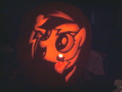 Size: 1032x774 | Tagged: safe, artist:bronyboomop, rainbow dash, g4, female, jack-o-lantern, pumpkin, solo