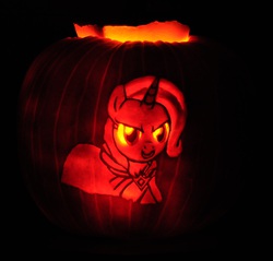 Size: 2513x2401 | Tagged: safe, artist:archiveit1, trixie, pony, unicorn, g4, alicorn amulet, female, high res, jack-o-lantern, mare, pumpkin, solo