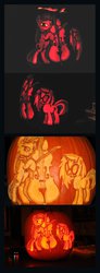 Size: 1000x2723 | Tagged: safe, artist:archiveit1, dj pon-3, octavia melody, vinyl scratch, g4, cello, jack-o-lantern, musical instrument, pumpkin