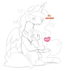 Size: 850x913 | Tagged: safe, artist:ende26, princess celestia, princess luna, g4, :3, blushing, cute, cutelestia, eyes closed, filly, heart, hug, lunabetes, monochrome, open mouth, sketch, smiling, sweatdrop, tumblr, wide eyes, woona, woona knight