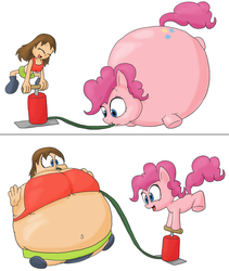 Size: 1600x1900 | Tagged: safe, artist:juacoproductionsarts, pinkie pie, oc, human, g4, air pump, inflation, non-mlp oc