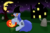 Size: 1024x683 | Tagged: safe, artist:aeonofdreams, oc, oc only, oc:cookie crumble, oc:nightengale, pony, blushing, butt, giantess, gravestone, halloween, holiday, jack-o-lantern, levitation, macro, magic, micro, moon, night, nightmare night, plot, pumpkin, rule 63, size difference, telekinesis, tongue out