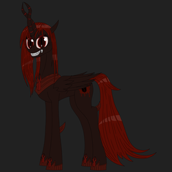 Size: 750x750 | Tagged: safe, artist:deusexequus, oc, oc only, oc:marksaline, alicorn, changeling, pony, alicorn oc, looking at you, marker (dead space), red changeling, sharp teeth, solo
