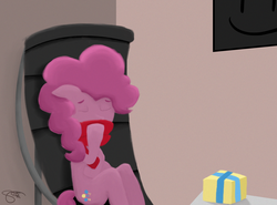 Size: 3885x2869 | Tagged: safe, artist:aruigus808, pinkie pie, g4, chair, clothes, female, high res, present, scarf, solo