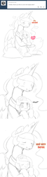 Size: 495x1837 | Tagged: safe, artist:ende26, princess celestia, princess luna, g4, cute, cutelestia, filly, heart, hug, lunabetes, monochrome, pouting, scrunchy face, sketch, tumblr, weapons-grade cute, woona, woona knight