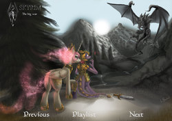 Size: 1754x1240 | Tagged: dead source, safe, artist:php154, princess celestia, alicorn, dragon, pony, princess molestia, g4, alduin, female, male, older, shipping, skyrim, spyro the dragon, spyro the dragon (series), straight, the elder scrolls