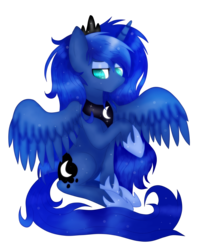 Size: 2000x2536 | Tagged: safe, artist:floppy-fluttercord, princess luna, g4, female, high res, raised hoof, sitting, solo, spread wings