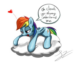 Size: 2000x1708 | Tagged: safe, artist:jayzonsketch, rainbow dash, pegasus, pony, g4, cargo ship, cloud, cloudash, crack shipping, cute, female, heart, mare, open mouth, shipping, solo, speech bubble, that pony sure does love clouds