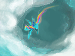 Size: 900x675 | Tagged: artist needed, source needed, safe, rainbow dash, g4, cloud, cloudy, eyes closed, female, flying, solo